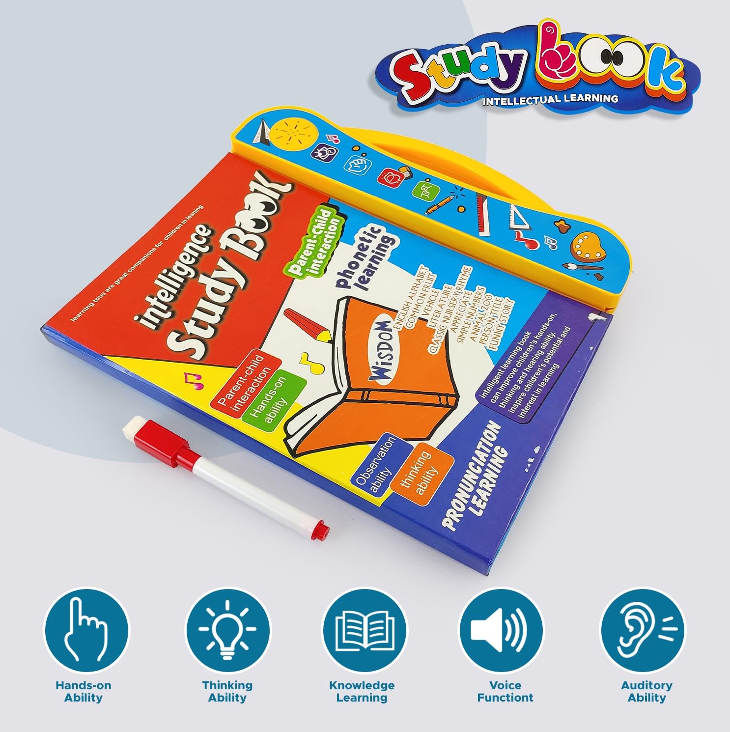 Intelligence Sound Book for Kids – Learn ABC, Words, Numbers, Shapes, Animals & Vehicles – Fun Educational Toy for Toddlers & Preschoolers (Multicolour)
