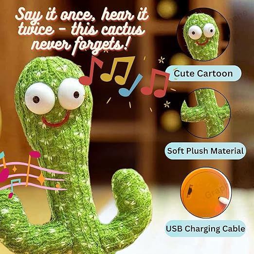 Talking Cactus Rechargeable with USB Cable Can Singing Wriggle & Recording Repeat What You Say