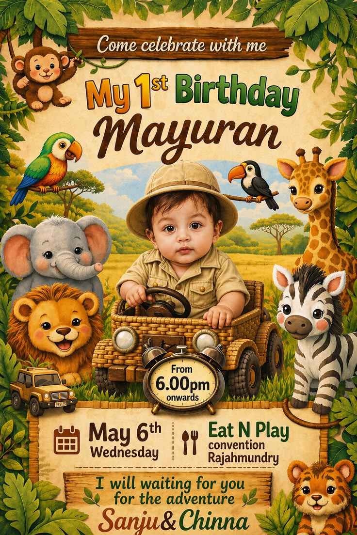 Jungle Theme Birthday Welcome Board
